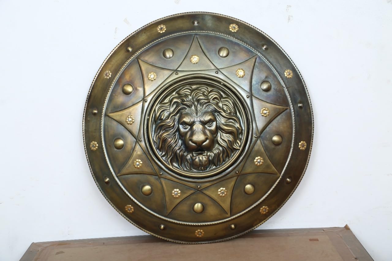 Ancient Greek Lion Shield in Antique finish, Spartan Warrior Lion Head Shield for Reenactment, Cosplay Costume
