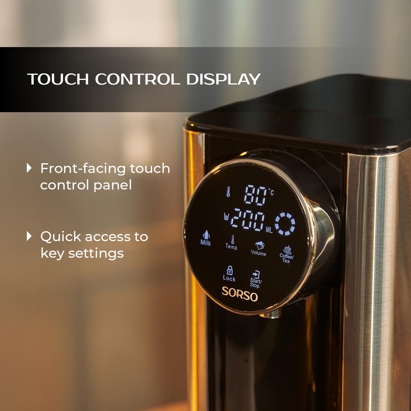 SORSO Flow - Dispenser di acqua calda con regolazione della temperatura, bollitore per tè, purificazione dell'acqua per alimenti per bambini, 2,7 l, 2600 W, 40-100 °C, argento