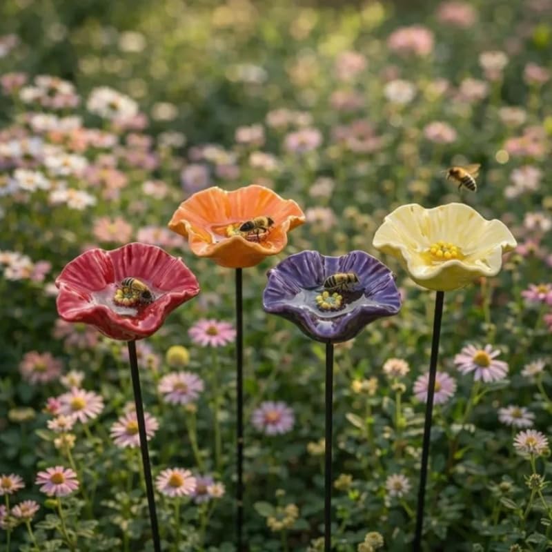 Gartenort Bienentränke Keramik Handgefertigt | Wetterfeste Insektentränke für Bienen, Schmetterlinge & Vögel | Blütenform Gartendeko | Frostsicher & Nachhaltig