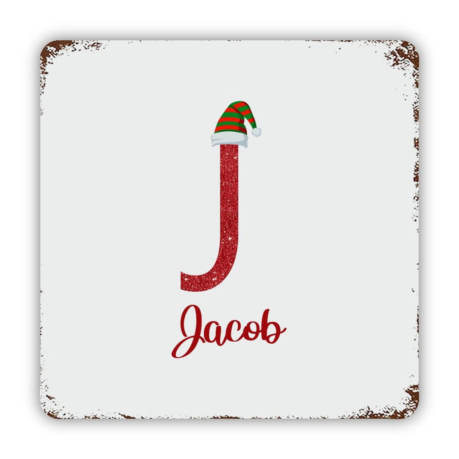 ENEDNATE Farmhouse Rustic Aluminum Sign Personalized Name Custom Initial Letter J Metal Sign Retro Aluminum Tin Sign for Kitchen Bedroom Living Room Wall Art Door Hanger Home Decor Sign 12x12 Inch