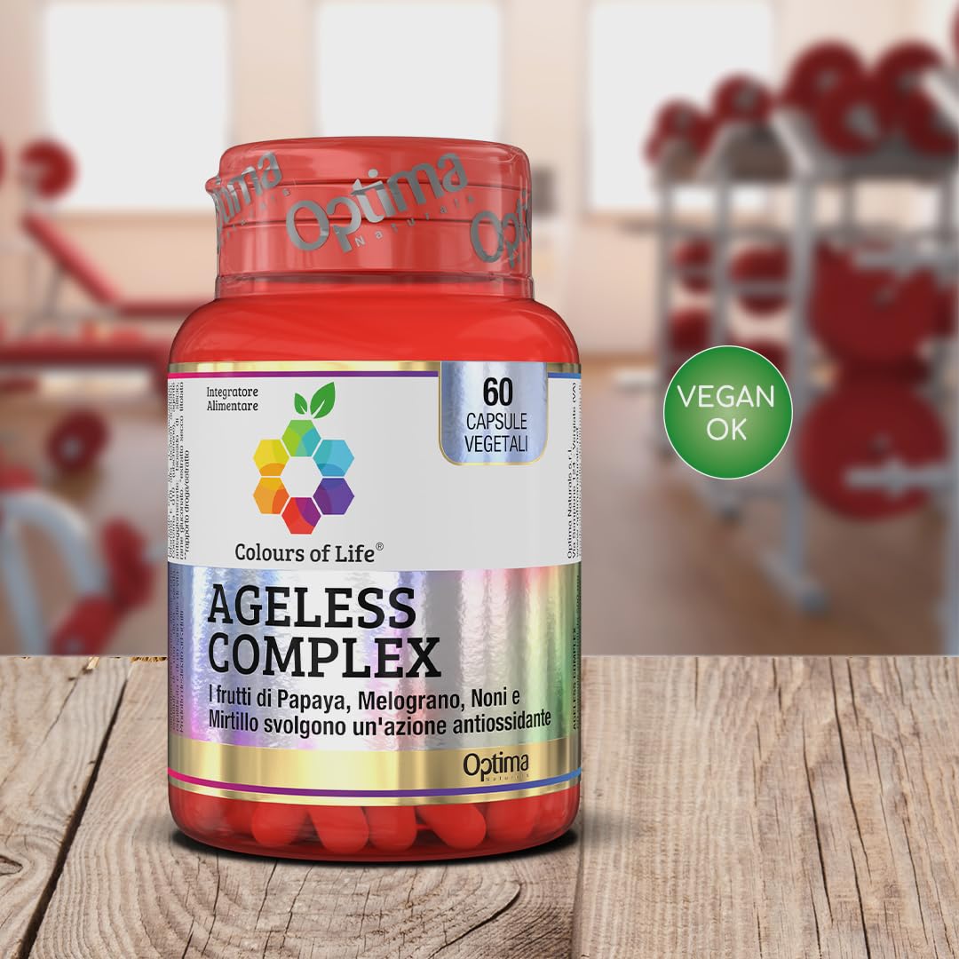 Ageless Complex - integratore alimentare con Papaya, Melograno, Noni, Mirtillo e Sambuco, protegge le cellule dallo stress ossidativo, antiossidante, 60 capsule Colours Of Life