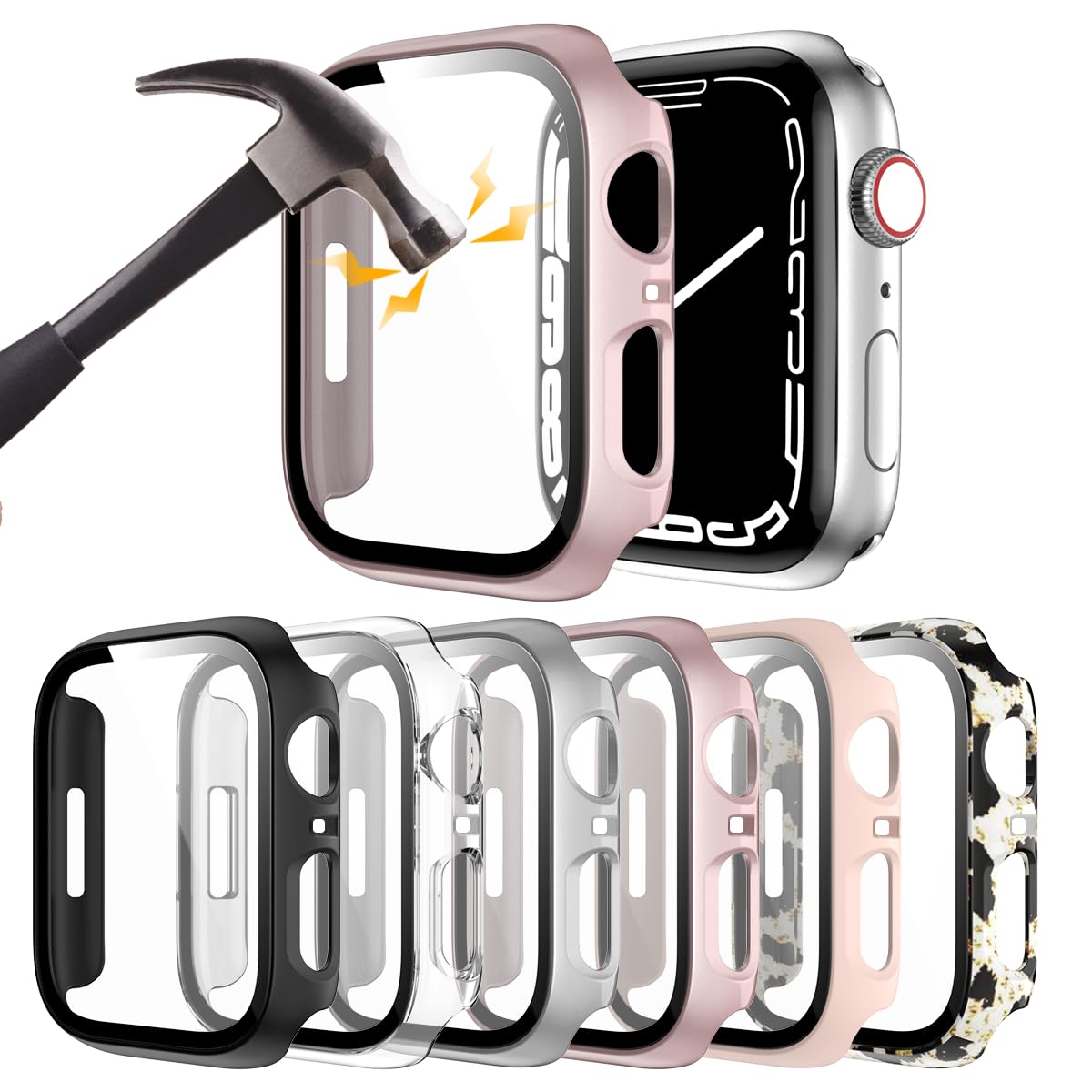 Rontion 6 Pack Hard PC Case for Apple Watch 44mm SE 3/SE(2022) Series 6/SE/5/4 with Tempered Glass Screen Protector, Ultra-Thin Scratch Resistant Protective Bumper Cover for iWatch 44mm Accessories