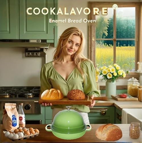 Dutch Oven for Bread Baking,6 Quart Enamel Bread Oven for Sourdough,10.5"Bread Oven with Lid,Bread Pans for Homemade Bread,Green Thick Enamel Bread Pan-with Silicone Baking Mat&Recipe,Gifts for Family — view 6