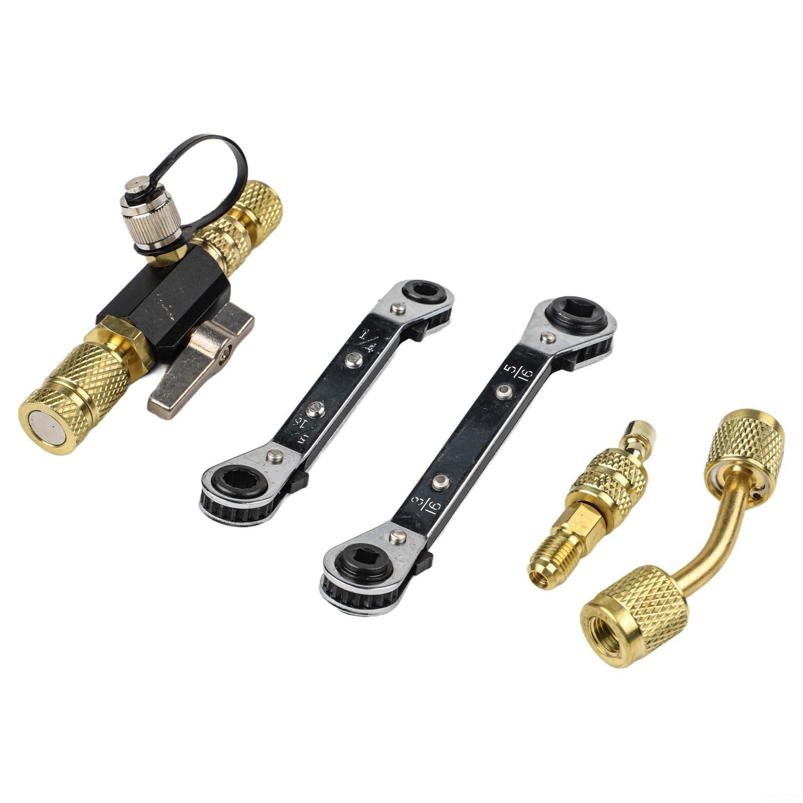 Valvola nucleo set di attrezzi per aria condizionata R410A R32 R22 con doppia chiave adattatore in ottone e guarnizioni