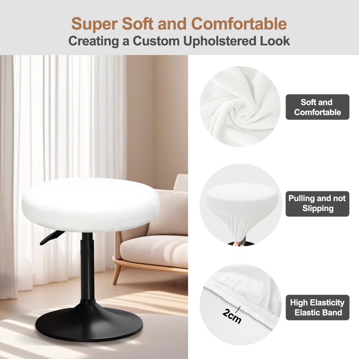 YINGAYOU Round Velvet Stool Cover 12-16"/30-40cm Bar Stool Cover Very Soft Elastic and Easy to Install Wrinkle Resistant - Image 4