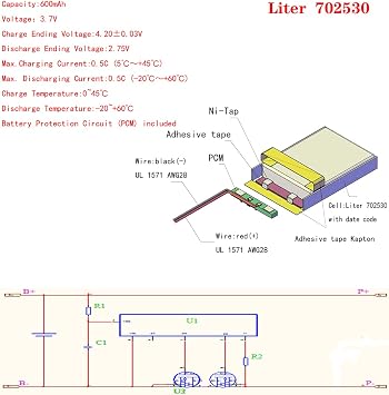 Liter energy battery 3.7V Lipo Battery 600mAh Rechargeable Lithium ion Polymer Battery 702530 with Two Lines