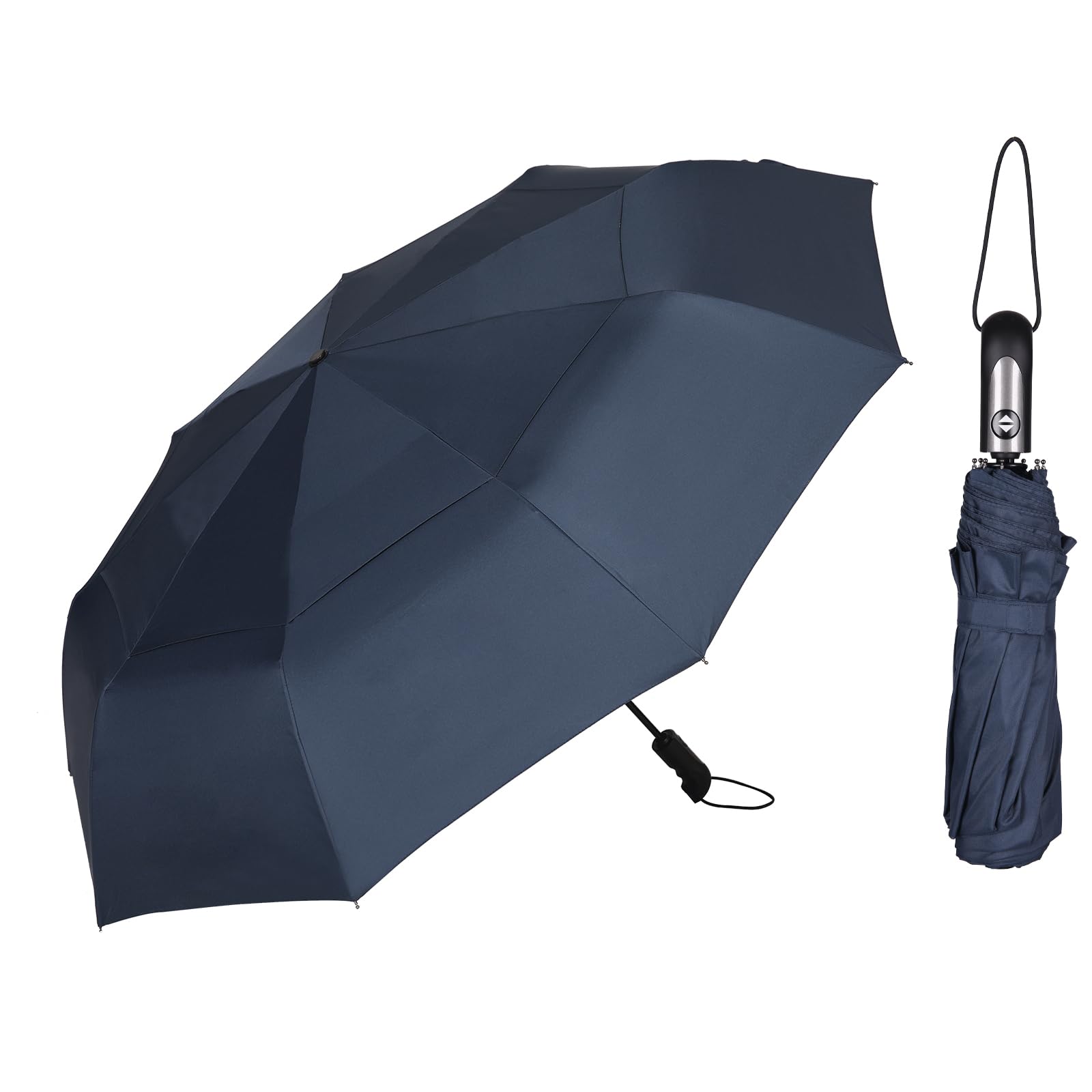 54 inch Large Compact Travel Umbrella 3 Folding Umbrellas for Rain Oversized Auto Open Close Foldable Vented Double Windproof Telescopic 9 Ribs Sturdy