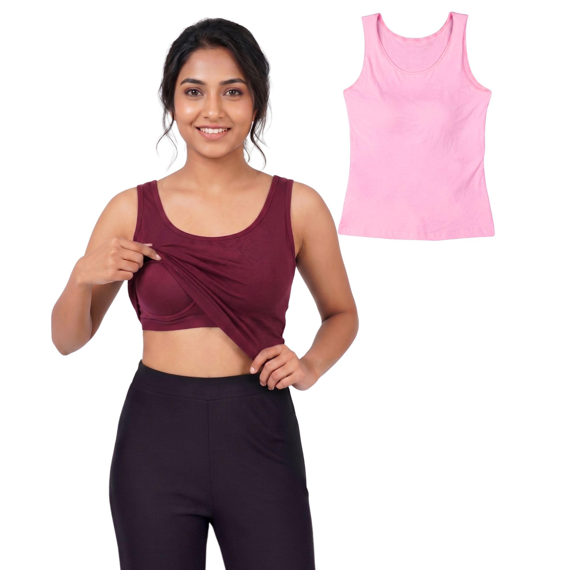 dchica Essentials Women’s Padded Tank Top, Soft & Supportive Fit, Seamless Non-Wired Cami Bra, Comfortable Stretch Fabric, Innerwear for Women-picture-4