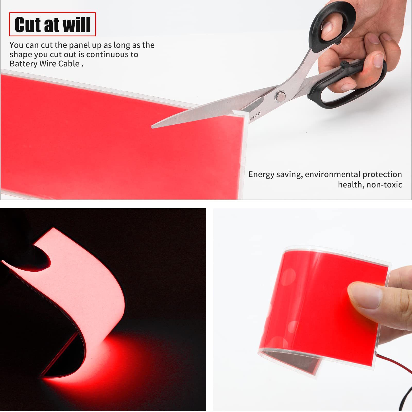 [3 Modi] jose2015 12 x 5 cm elektrolumineszierende EL-Panel-Licht, rot, 3 V flexible EL-Panel-Lichtdekorationen für Cosplay/Party/Dekorieren/Auto/Werbung (mit Batteriewechselrichter)