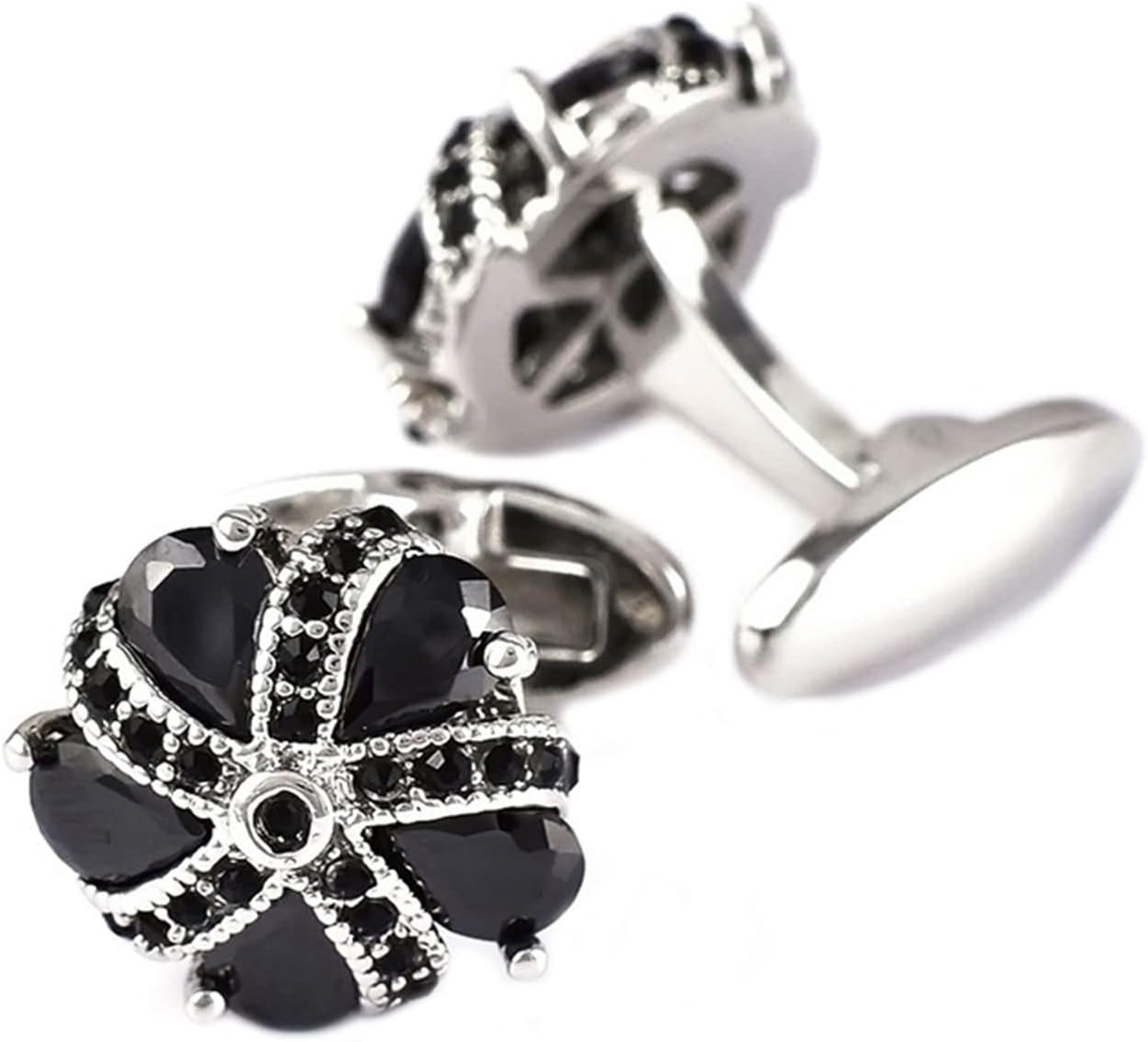 Daesar Cuff Links Copper Cuff Links Vintage Water Drop Flower Crystal Cubic Zirconia Black Cufflinks for Wedding Black