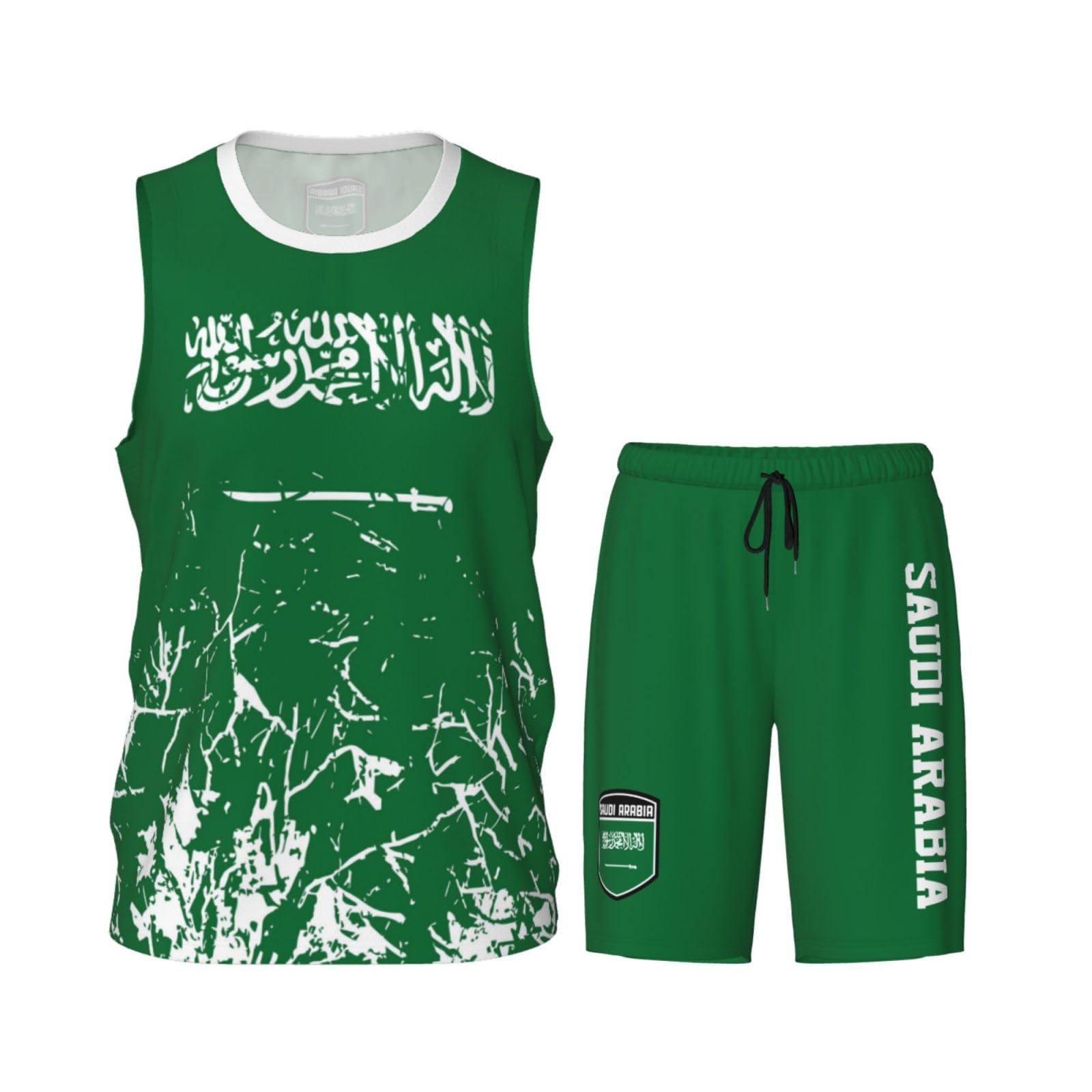 Saudi Arabia Flag Grain (1) Basketball Jersey Uniform Suit for Men Adults Training Athletic Set