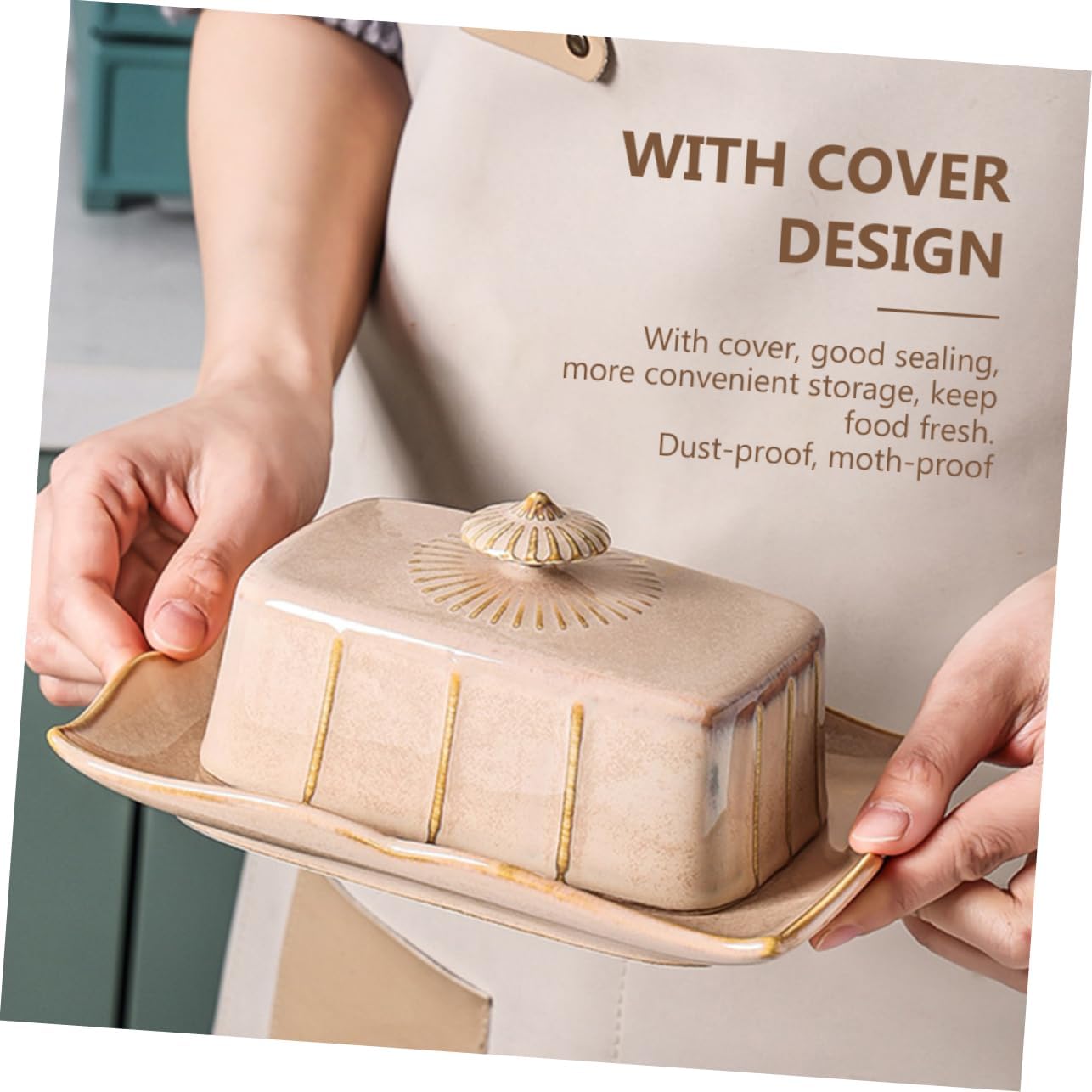 Cabilock Ceramic Butter Storage Tray Lid Food Serving Dish 8-inch Capacity for Cheese and Pastries Dishwasher Safe for Kitchen and Dining