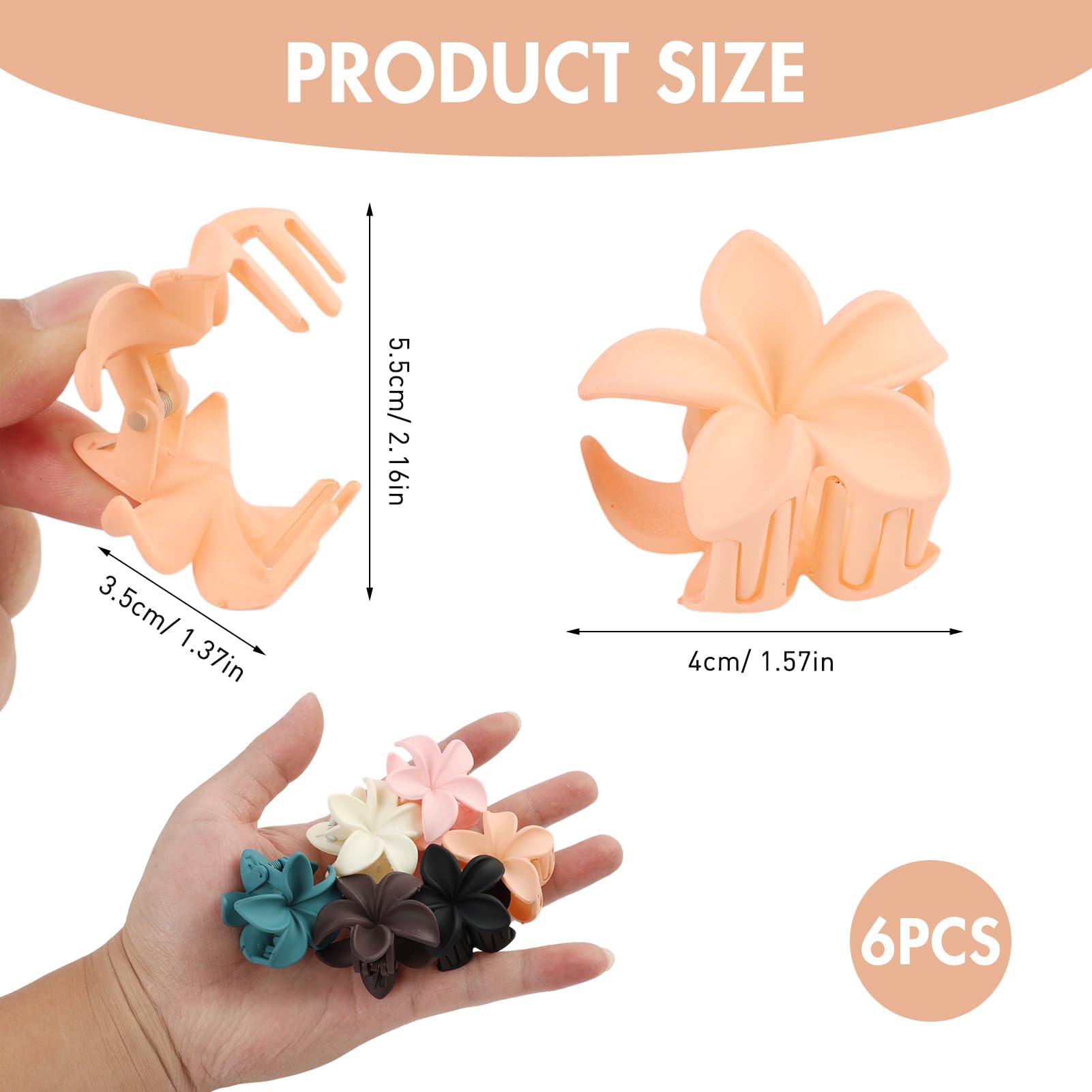 6 Pieces Non-Slip Flower Hair Claws, Flower Claw Clips, Matte Hair Clips - Image 2