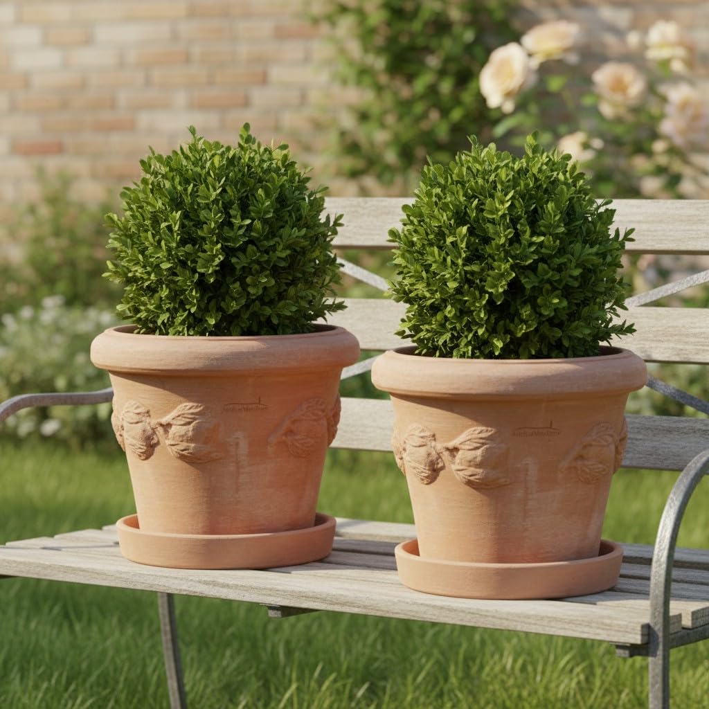 Pot de Fleurs en Terre Cuite | 25 cm | Motif Citron | Fabriqué en Italie | avec Soucoupe | Jardin | Maison | Décoration méditerranéenne(30cm)