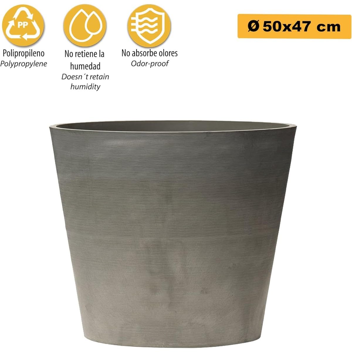Art Plast Nova Vita Línea Leonardo Pot de Fleurs en cône tronqué Ø 50 cm, Gris Clair