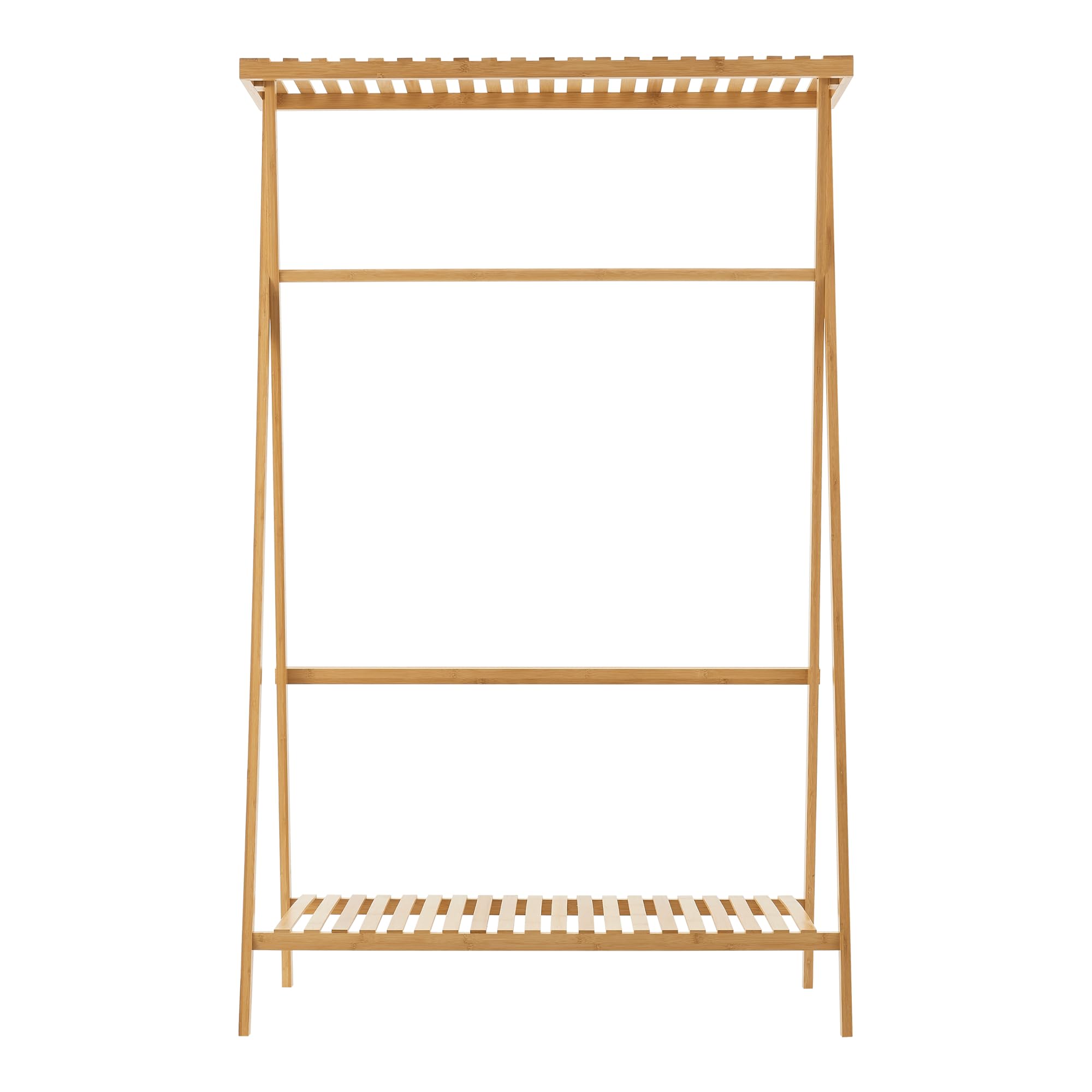 [en.casa] Stand Appendiabiti in Bambù Organizzatore Guardaroba con 2 Ripiani a Doghe e Barra Porta Abiti per Ingresso Camera da Letto 140 x 90 x 45 cm - Naturale