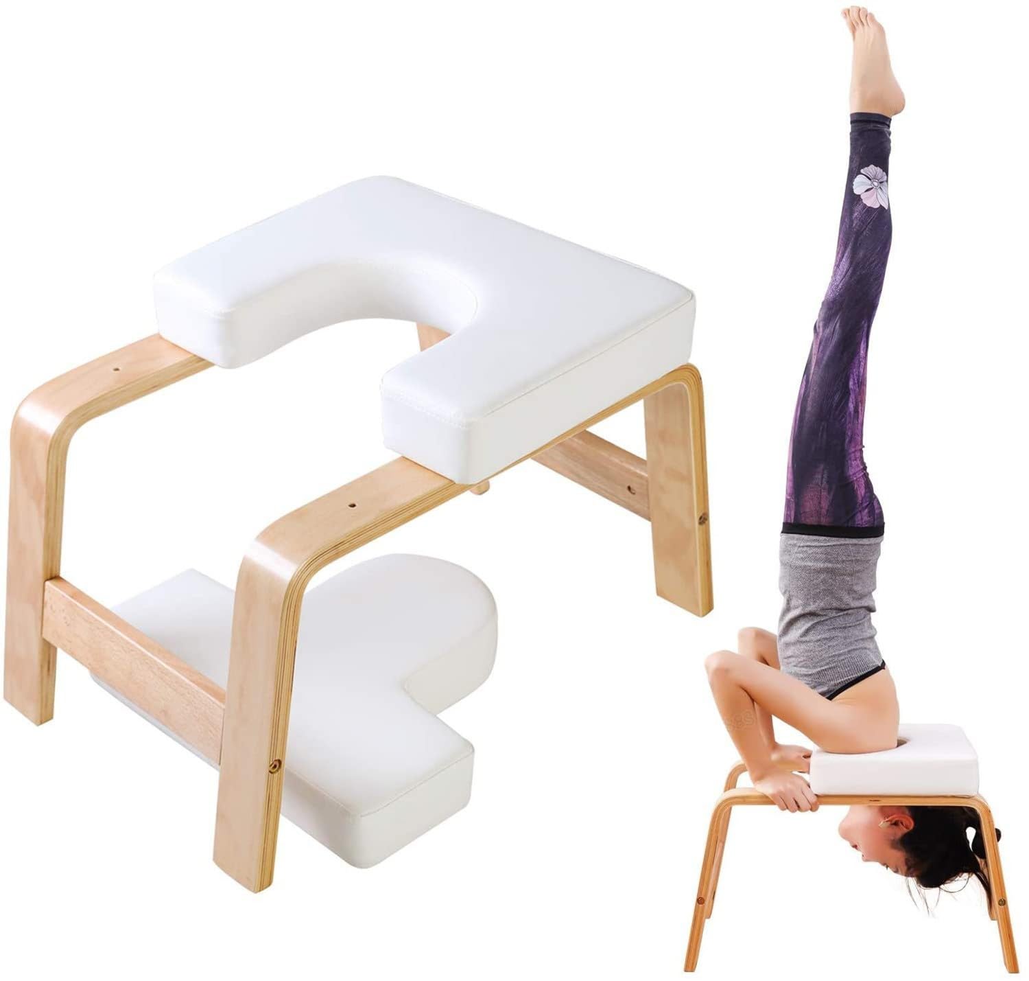 REHOOF Sgabello da Yoga, Panca Yoga per Inversioni con Telaio in Legno E Cuscinetti in Poliuretano per Alleviare La Fatica, Equilibrio, Attrezzatura di Supporto per Lo Yoga Domestica B