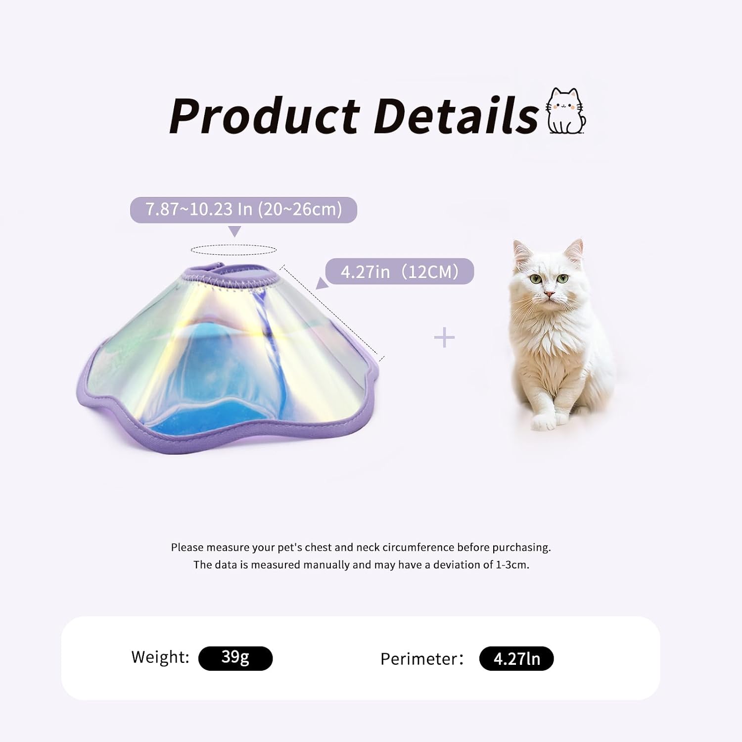Andiker Cat Cone Collar, Laser Folding Elizabeth Collar for Dogs and Cats to Stop Licking Scratching Wounds Soft Lightweight Waterproof Cat Recovery Collar After Surgery (Purple, S) image 2
