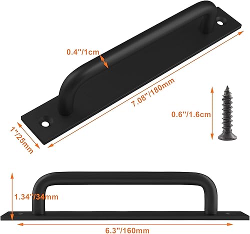 Miniatura 3 de Paquete de 2 manijas de puerta corrediza de granero con placa, manija de puerta de puerta de 7 pulgadas, manija de puerta de aleación de aluminio