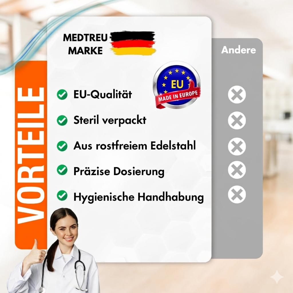 100 Stück 0,5ml U100 Plastiktube 30Gx5/16 (0,3 x 8mm) Mehrzweck-Messwerkzeuge, Einzeln verpackt