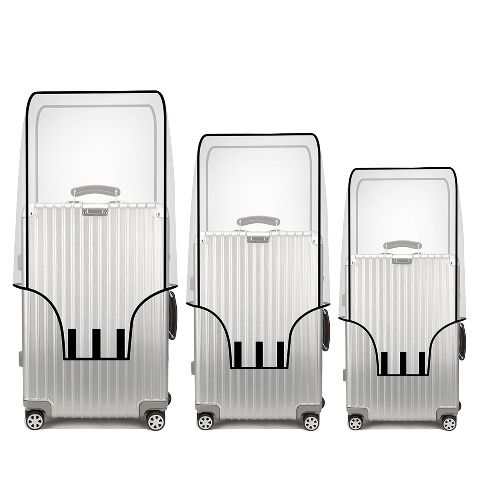 Housse de bagage en PVC lot de 3 tailles 50-61-71 cm transparentes