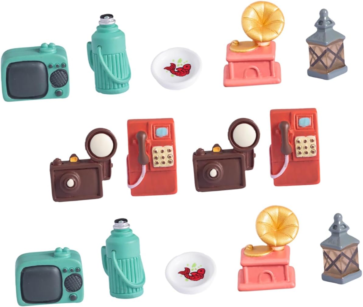 Hemoton Juego de 14 electrodomésticos retro en miniatura para casa de muñecas, decoración de muebles de resina vintage para casa de muñecas de