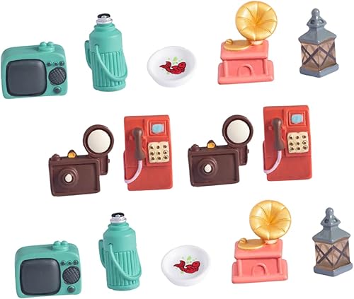 Hemoton Juego de 14 electrodomésticos retro en miniatura para casa de muñecas, decoración de muebles de resina vintage para casa de muñecas de