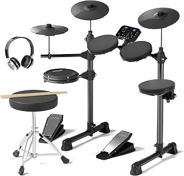 AODSK Electric Drum Set For Beginner 300 Sounds,4 Quiet Drum Pads 2 Pedals
