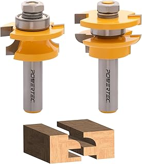 POWERTEC Cabinet Door Rail and Stile Router Bit Set, Roundover Profile – 2-Piece, 1/2" Shank, Tungsten Carbide Router Bits for Woodworking, Anti-Kickback, Router Table Use Only (73071)