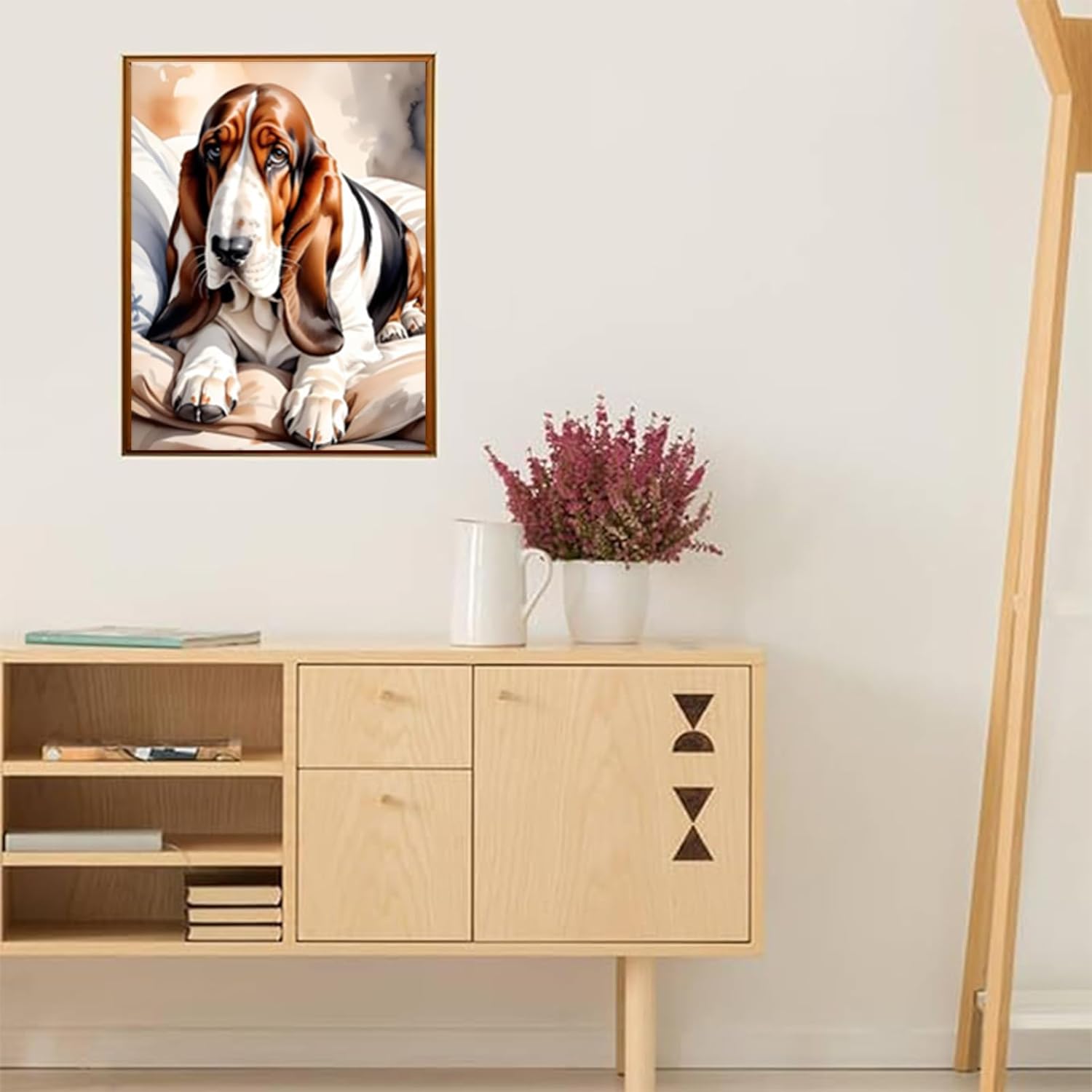 Basset Hound Christmas Decor 5D DIY Diamond Painting Watercolor Animal Full Drill Kits for Adults Beginner Dog Diamond Art, Round Diamond Painting Kits Perfect for Home Wall Decor Gifts 12x16 inch