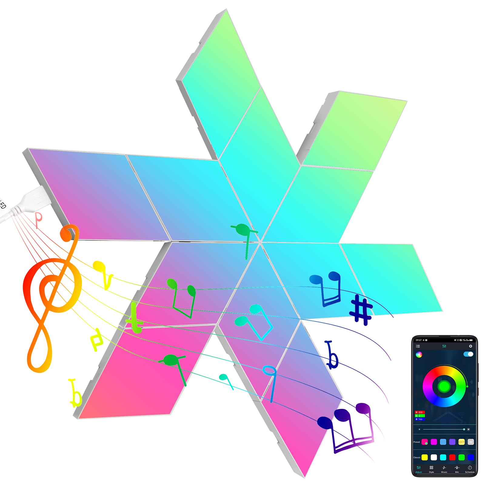 LED Gaming Pared Luces 12 pcs Gamer RGB Panel — Lampara Pared Sincronización de Música Rombos Wall Paneles Smart Habitacion Decoracion Pared Lamparas