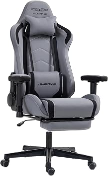 Gaming Chair, Linen Material, Breathable, Racing Style Office Chair with Footrest, Ergonomic High-Back Computer Chair, Height Adjustable, with 360-Swivel Seat, for Office or Gaming, Gray