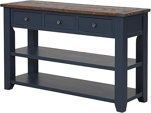 INMOZATA Mesa consola de madera maciza de 48 pulgadas, mesa auxiliar de sofá de entrada estilo granja con 3 cajones de almacenamiento y 2 estantes