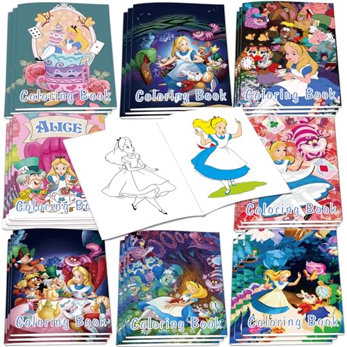Image of 24PCS Alice in Wonderland Coloring Books Bulk for Girls and Boys Mini DIY Drawing Book Set for Alice in Wonderland Party Favors Birthday Gifts Party Favors Class Activity Supplies Decorations