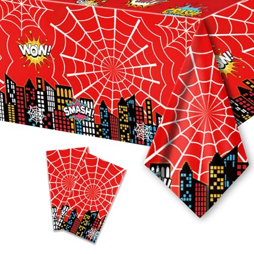 BOXOB 2uds Mantel Tela de Araña, 108x180cm Cubierta Mesa con Temática de Araña Impermeable Decoraciones para Fiestas de Cumpleaños Temáticas para Niños y Niñas