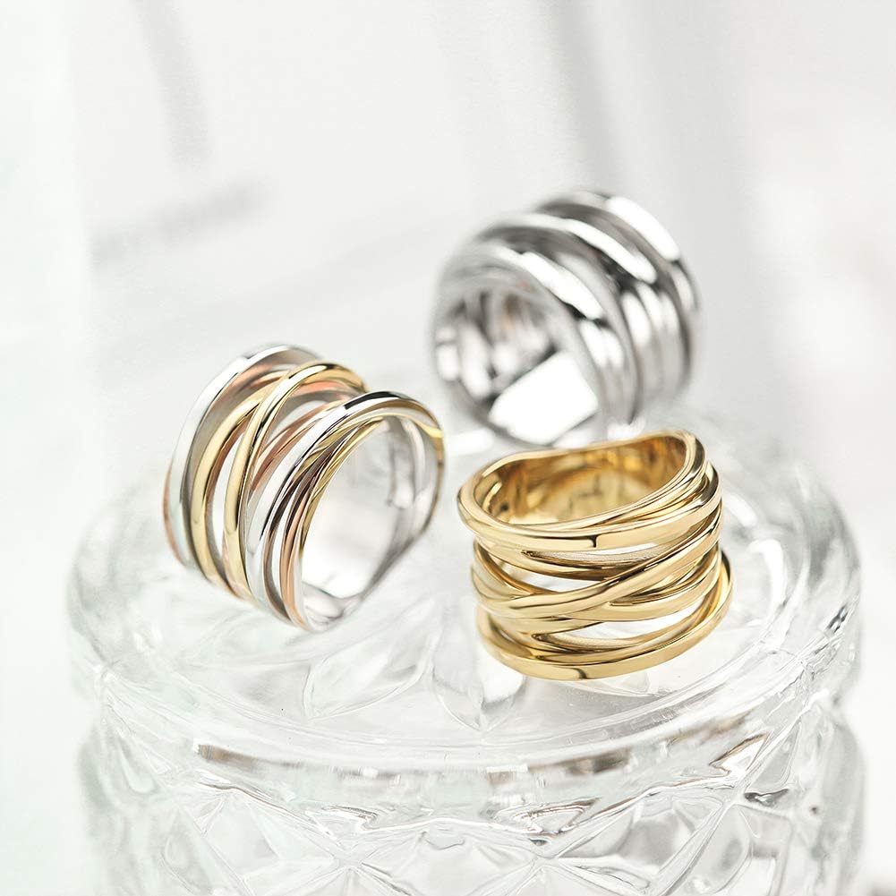 Gold Rings for Women Non Tarnish, 316L Stainless Steel Gold Plated and Silver Chunky Rings, Rose Gold Vintage Statement Ring for Men, Trendy Fashion Wide Band Rings, Two-Tone Jewelry Set