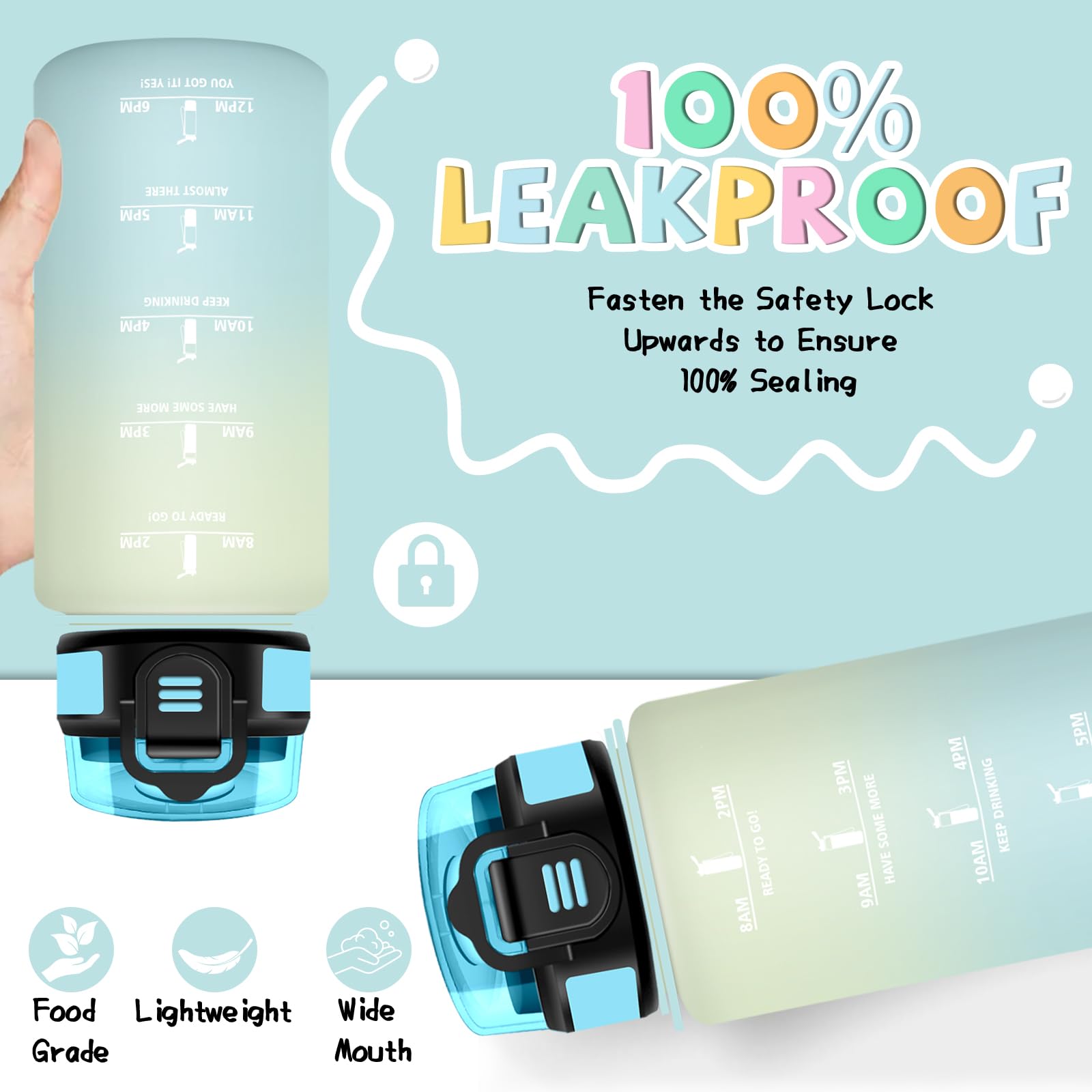 Mujigaga Borraccia Bambini, Borraccia 500 ml, Borraccie con Cannuccia, Senza Perdite, Borracce Motivazionale, Facile da Trasportare, Con Slogan Motivazionale, Borracce per Scuole, Sport, Nuotare