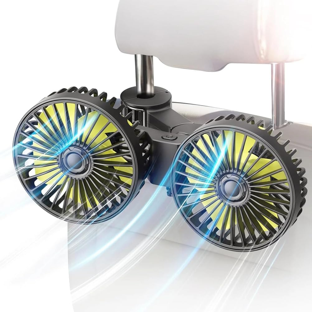 XYTTD USB Car Cooling Fans for Backseat,Dual Head Fan 3 Speeds 360° Rotatable Rear Headrest Fans for Sedan SUV Truck