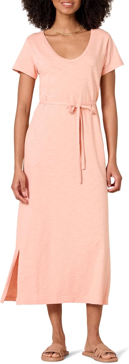 Amazon Essentials Women's Short Sleeve Belted Midi T-Shirt Dress, Flattering Regular Fit
