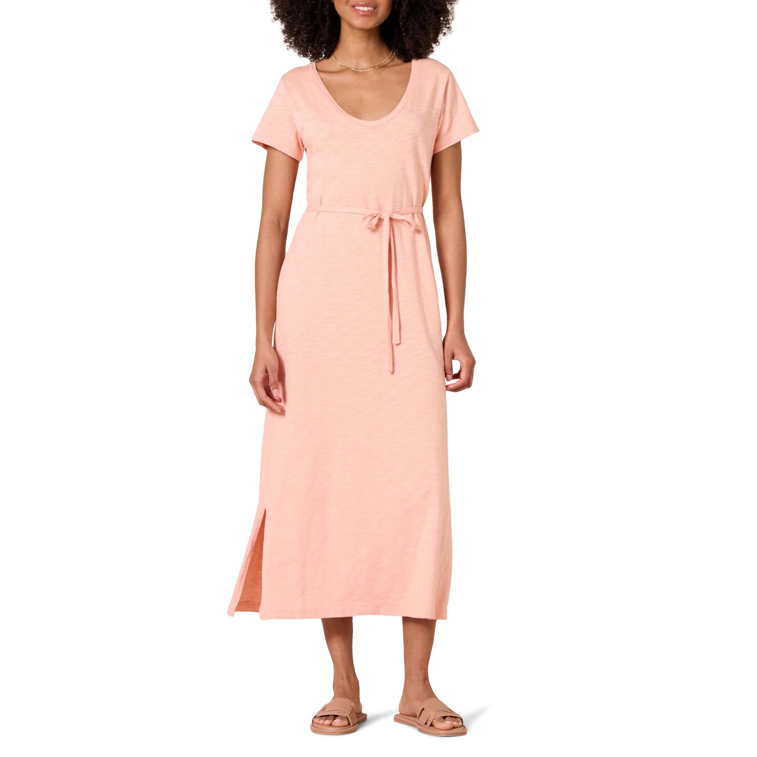 Amazon Essentials Vestido Midi Estilo Camiseta con cinturón y de Manga Corta Mujer