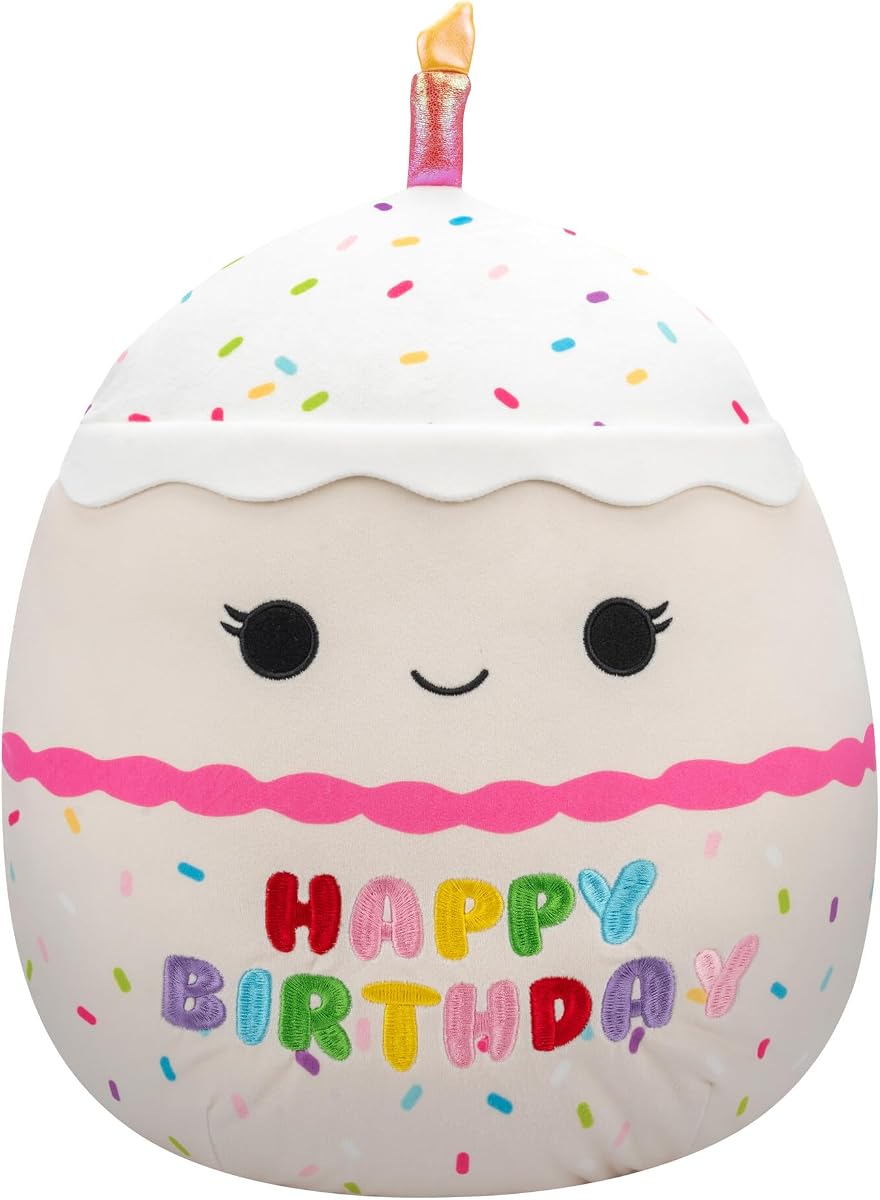 Original 14-Inch Lyla Vanilla Birthday Cake with Rainbow Sprinkles Embroidery - Official Jazwares Large Plush