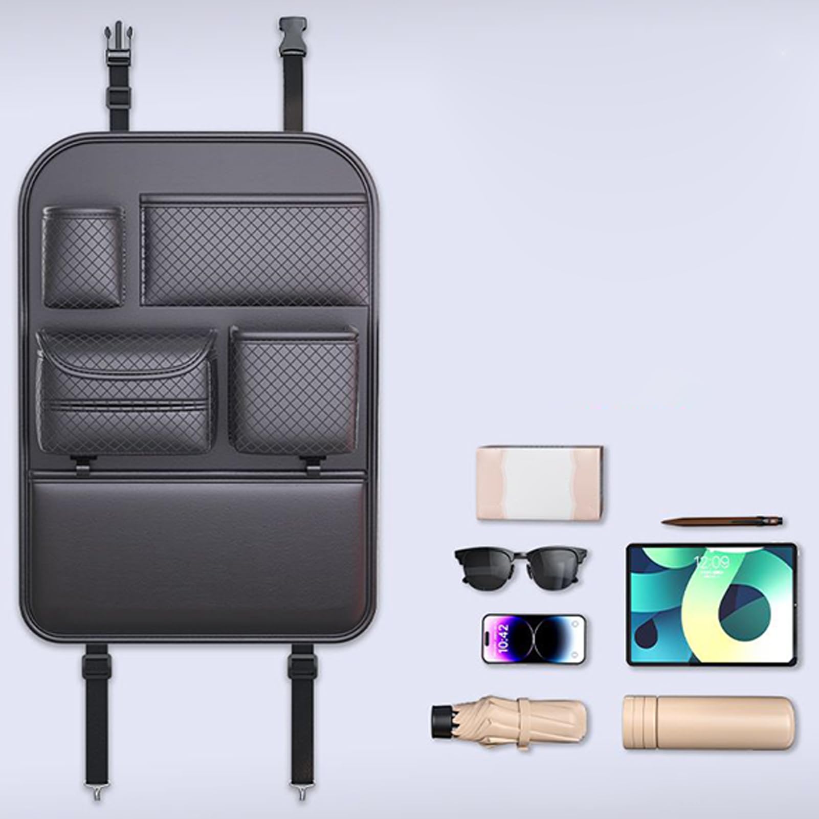 Organizzatore Posteriore Sedile Organizzatore Auto Con Tasche Portaoggetti | Tasche Regolabili Risparmio Spazio per Bottiglia d'Acqua e Occhiali da Sole