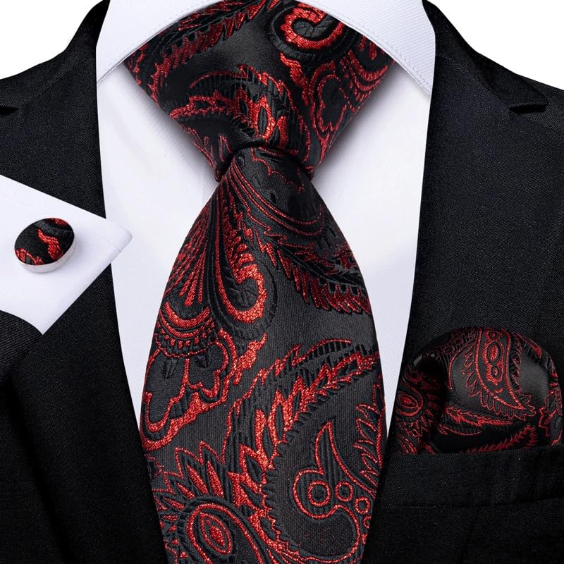 Set corbata hombre con pañuelo y gemelos miniatura 2