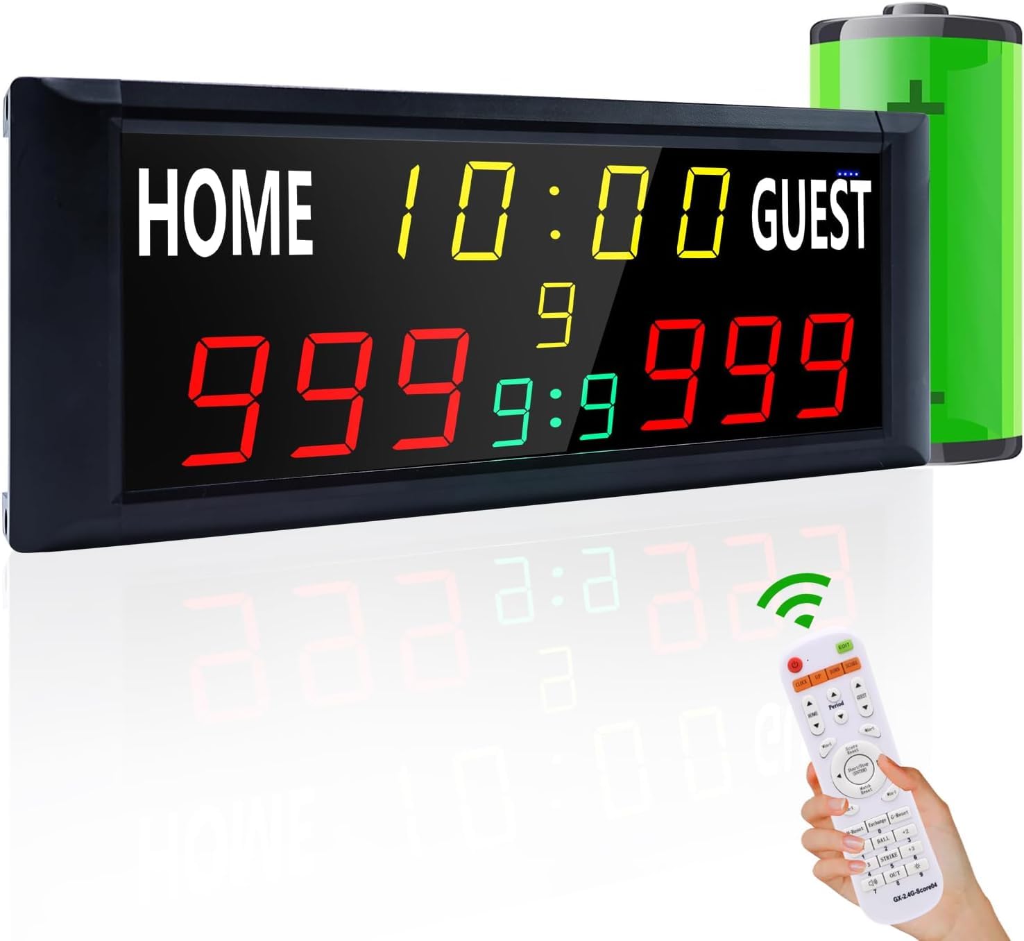 YZ Large Electronic Scoreboard with Remote, Battery Powered Digital Scoreboard, Bright LED Scoreboard with Timer Clock, Portable Score Keeper for Football/Basketball/Tennis/Volleyball