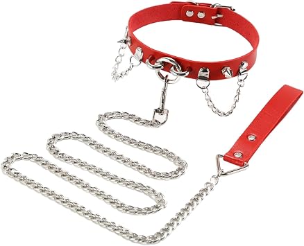 Soft Leather Collar and Leash Set, Ring Charm Adjustable Pet Collars with Dog Chain Leashes for Neck 11-15 inches Red