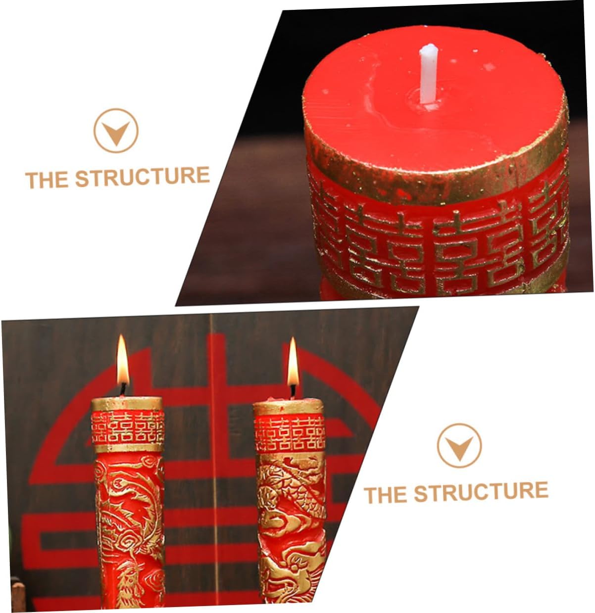 Chinese Wedding Candles Dragon and Crimson Double Candle Set Traditional Marriage Decor for Chinese Style Wedding Ceremony