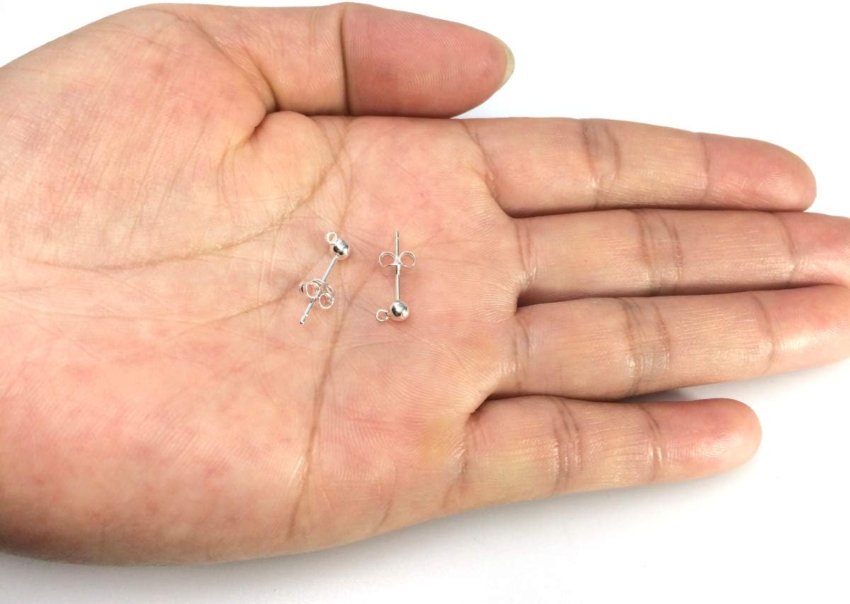 Adabele 40pcs Hypoallergenic Earring Posts 3.5mm Ball Post Closed Loop with Earnut Back Silver Plated Brass Earrings Making CF217-2