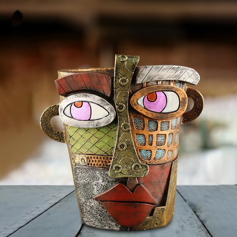 Picasso Brutalist Abstract Beauty Face Flower Pot Ornaments Courtyard Outdoor Balcony Green Plant Potted Plant Container Colorful Face Art Abstract Resin Flower Pot Human Face Head Shape Balcony (B)