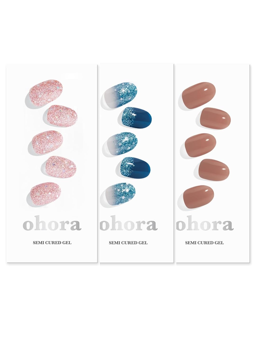 ohora Semi Cured Gel Nail Set of 3 (N Pixie Dust & N Waterbomb & N Bare Brick) - Professional Salon-Quality Nail Care