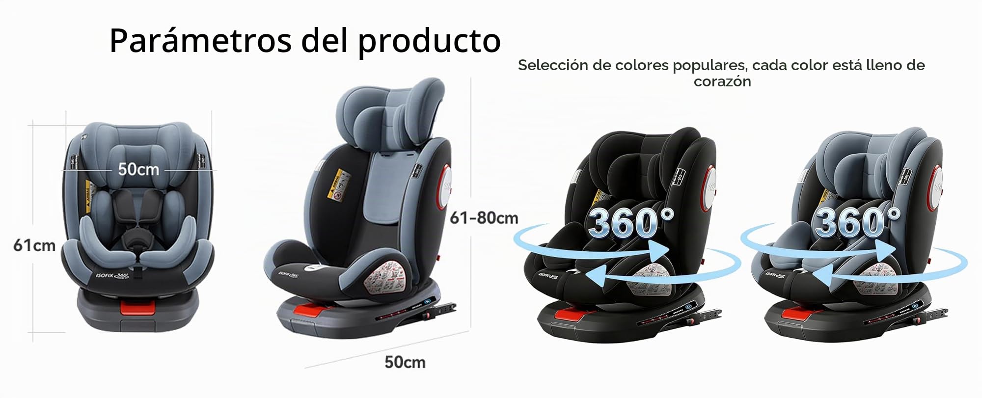 360° Giratorio Silla Coche, Altura e Inclinación Ajustables Silla Coche Bebe, Anticolisión Sillita Bebe Coches, Fácil de Limpiar Sillita Bebes Coches (Grey without Foot Rest Frame)